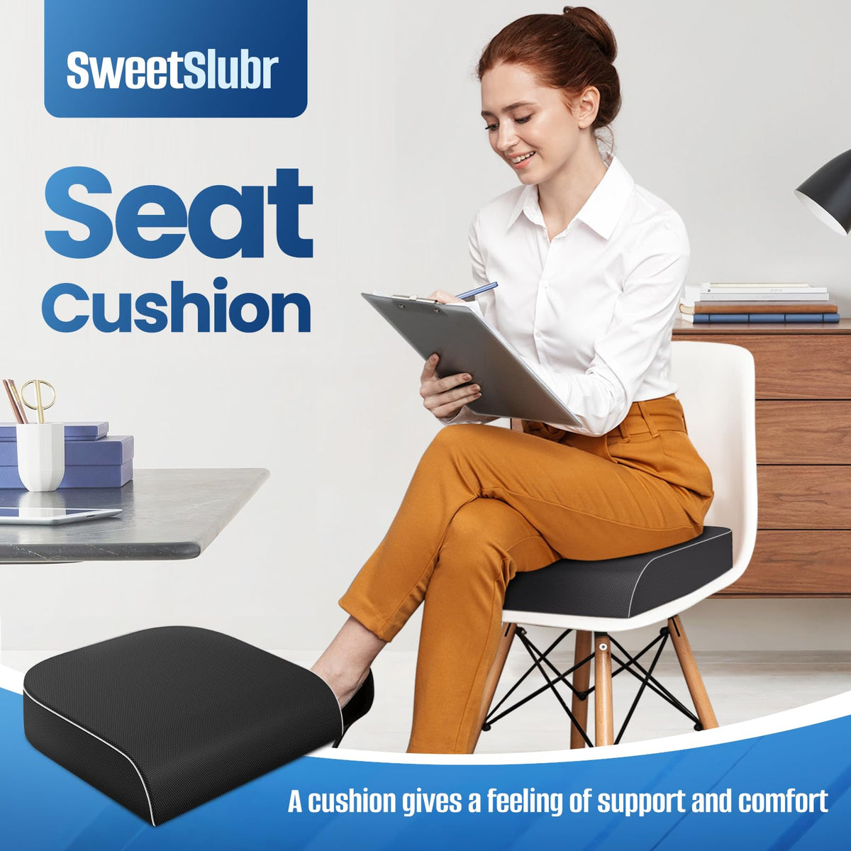 Memory Foam Seat Cushion, Office Chair Cushion, 3-Inch, Large - Recharge Pillows