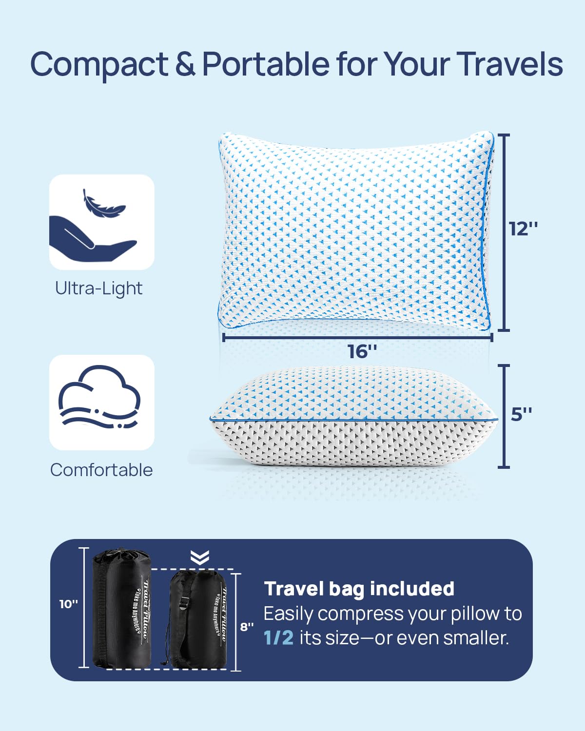 Adjustable Small Cooling Memory Foam Pillow for Travel, Airplanes & Camping - Recharge Pillows