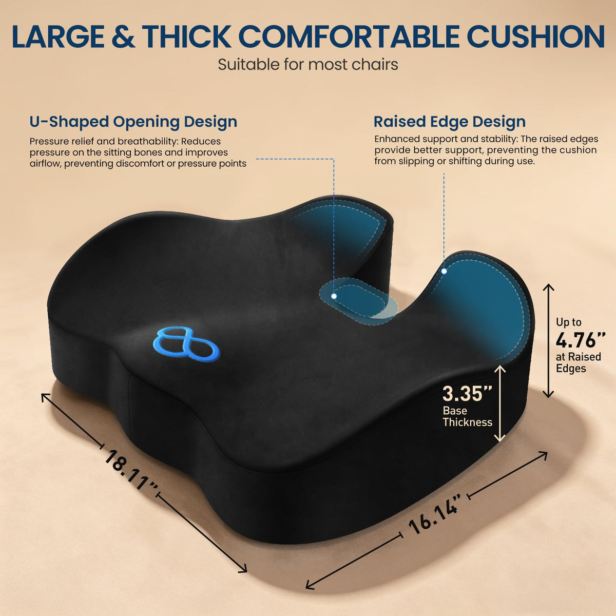 Memory Foam Seat Cushion for Office Chair & Car Seat, Black