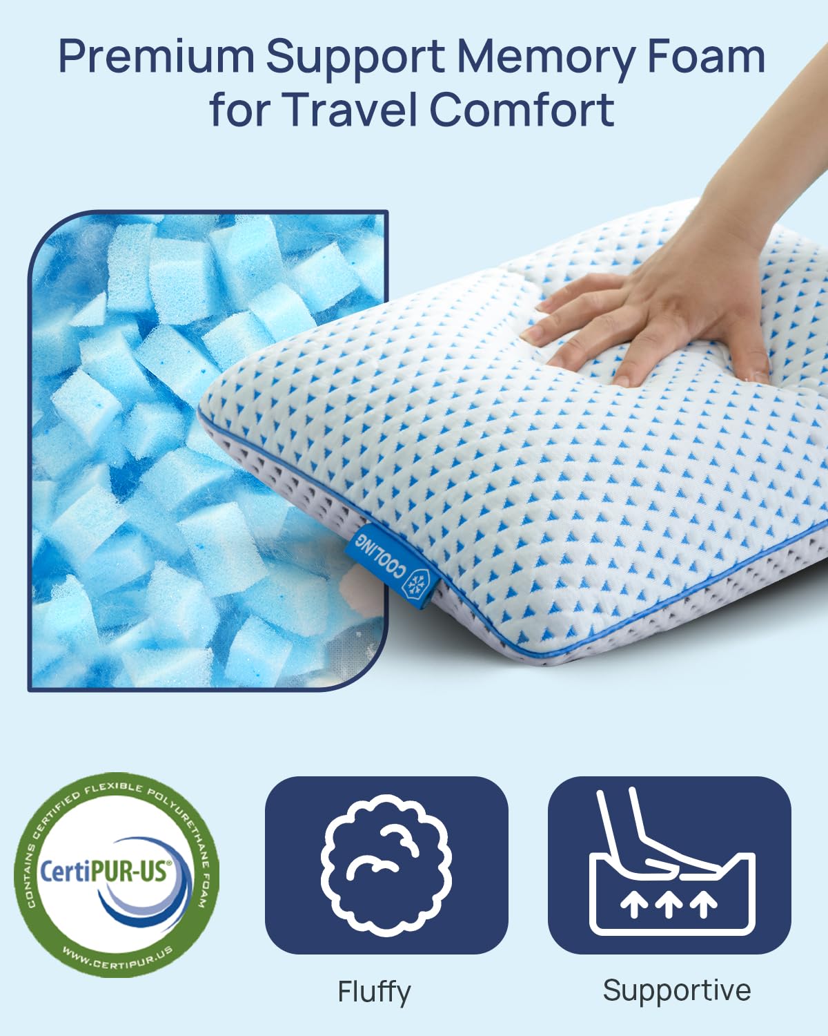 Adjustable Small Cooling Memory Foam Pillow for Travel, Airplanes & Camping - Recharge Pillows