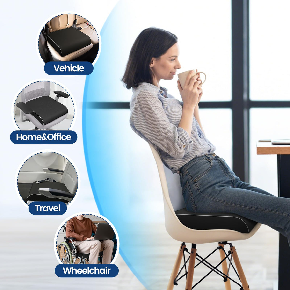 Memory Foam Seat Cushion, Office Chair Cushion, 3-Inch, Large - Recharge Pillows