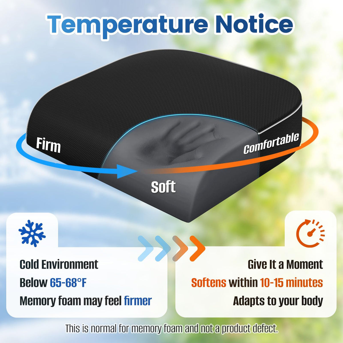 Memory Foam Seat Cushion, Office Chair Cushion, 3-Inch, Large - Recharge Pillows