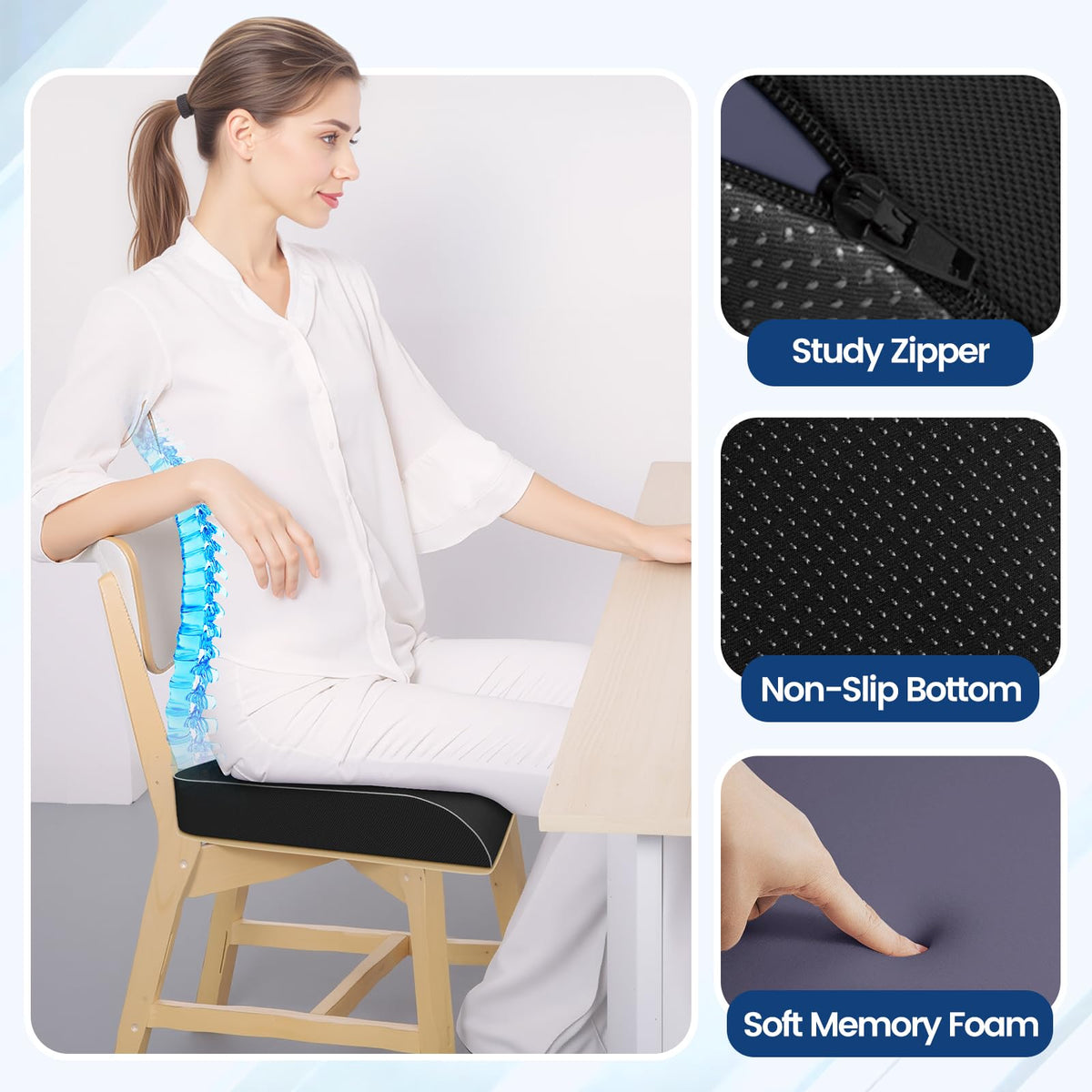 Memory Foam Seat Cushion, Office Chair Cushion, 3-Inch, Large - Recharge Pillows