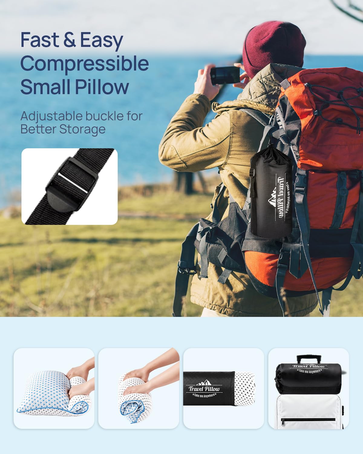 Adjustable Small Cooling Memory Foam Pillow for Travel, Airplanes & Camping - Recharge Pillows