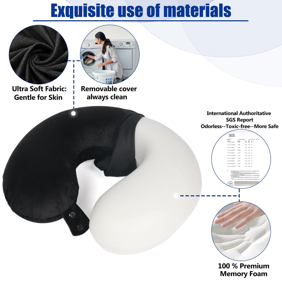 100% Pure Memory Foam Travel Neck Pillow