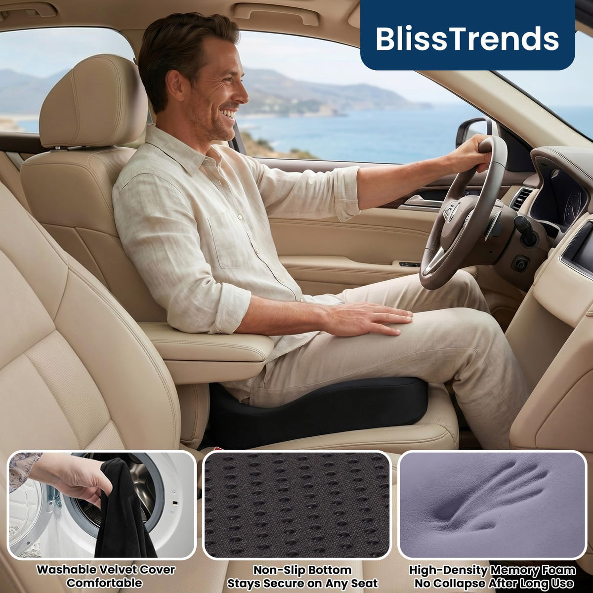 Memory Foam Seat Cushion for Office Chair & Car Seat, Black