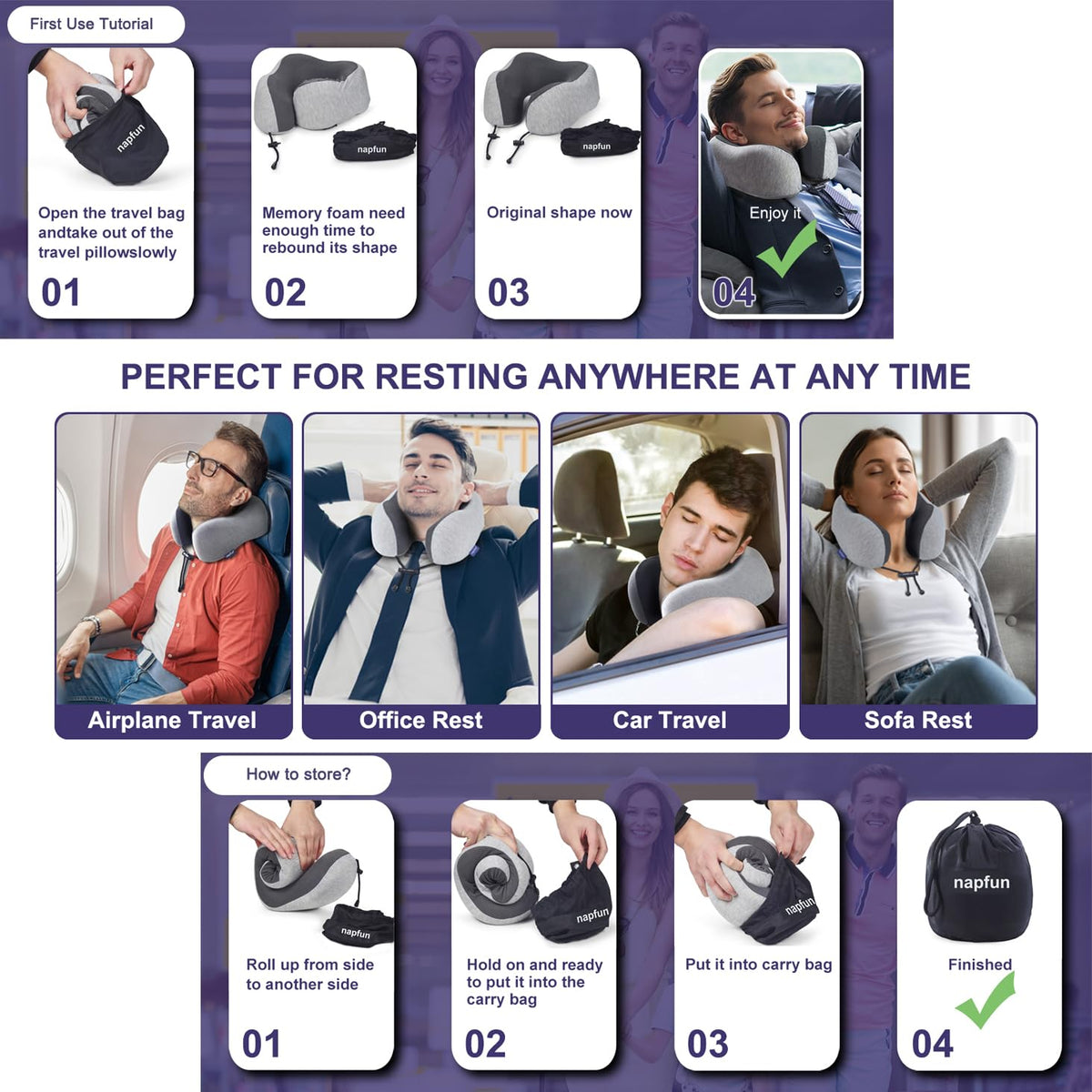 Neck Pillow for Traveling,100% Pure Memory Foam - Recharge Pillows