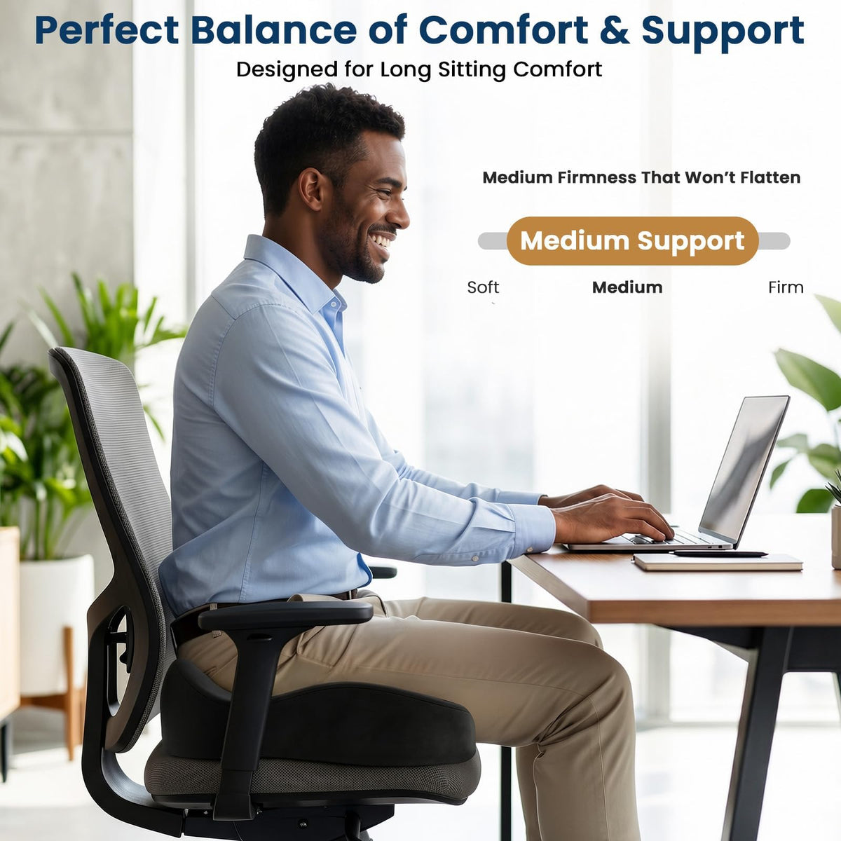 Memory Foam Seat Cushion for Office Chair & Car Seat, Black