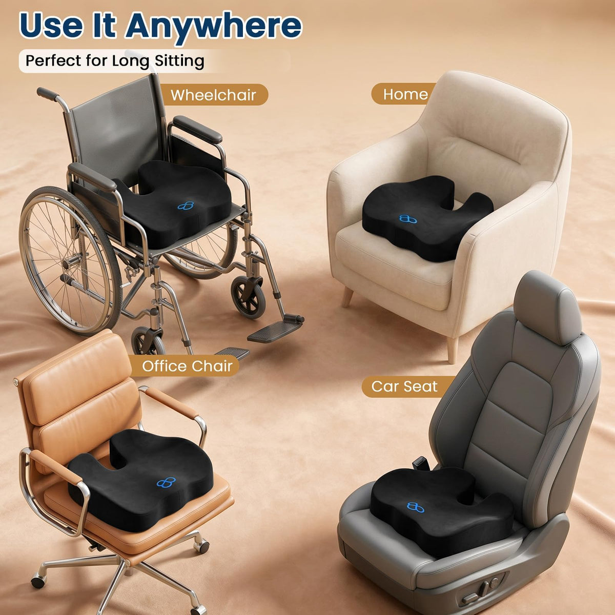 Memory Foam Seat Cushion for Office Chair & Car Seat, Black