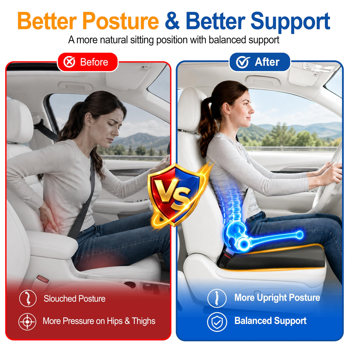 Car Seat Cushion: Memory Foam Driver Seat Cushion for Long Driving
