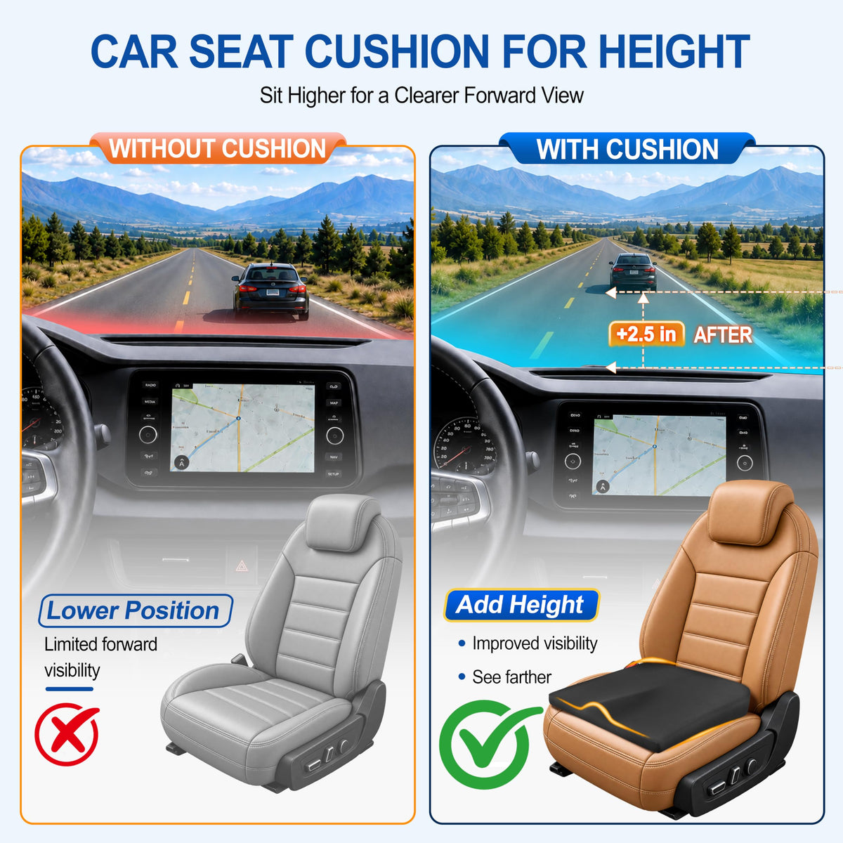Car Seat Cushion: Memory Foam Driver Seat Cushion for Long Driving