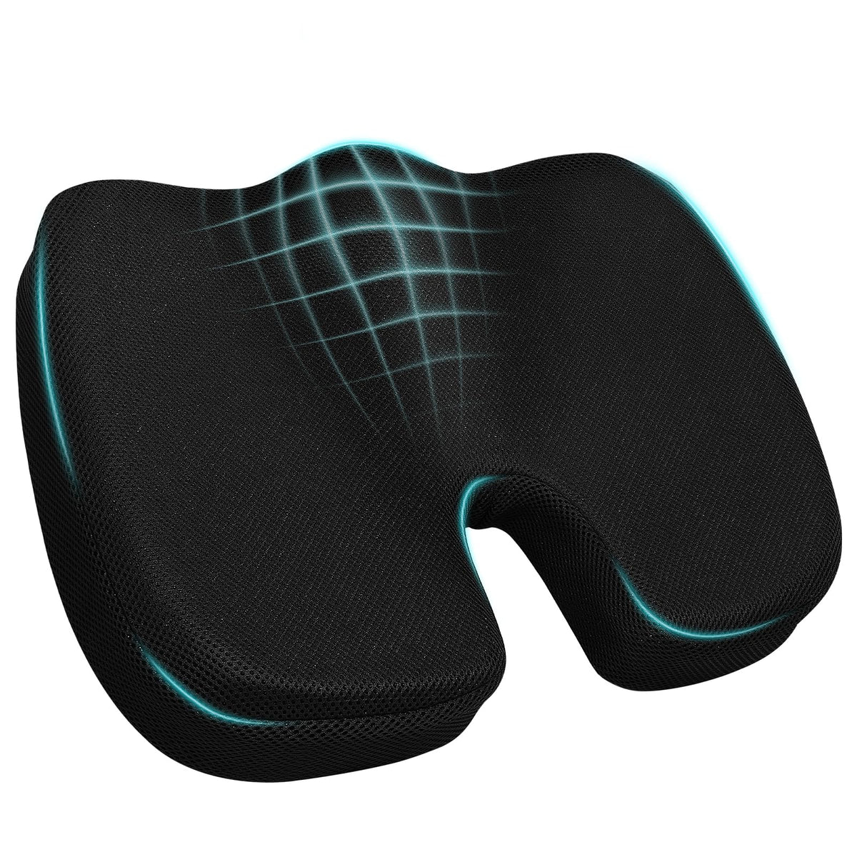 Ergonomic Seat Cushion with Memory Foam for Office Chair, Car Seat, Sciatica & Tailbone Relief, Non-Slip Cushion,Breathable Mesh Cover, Portable Handle - Black