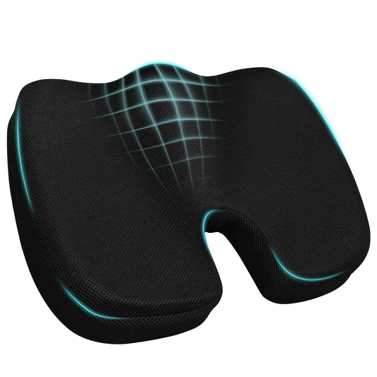 Ergonomic Seat Cushion with Memory Foam for Office Chair, Car Seat, Sciatica & Tailbone Relief, Non-Slip Cushion,Breathable Mesh Cover, Portable Handle - Black